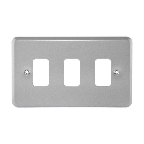 MK K3493ALM 3 Gang Metal clad Front Plate for MK Grid Plus, Three Gang Front Cover Plate Metal Clad