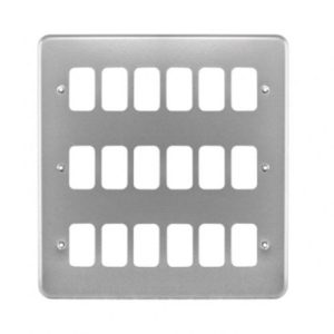 MK K3508ALM 18 Gang Metal Clad Front Plate for MK Grid Plus Grey, 18 Gang Front Cover Plate Metal Clad