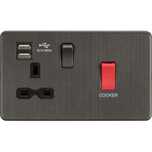 Screwless 45A DP Switch & 13A Switched Socket with Dual USB Charger 2.4A - Smoked Bronze