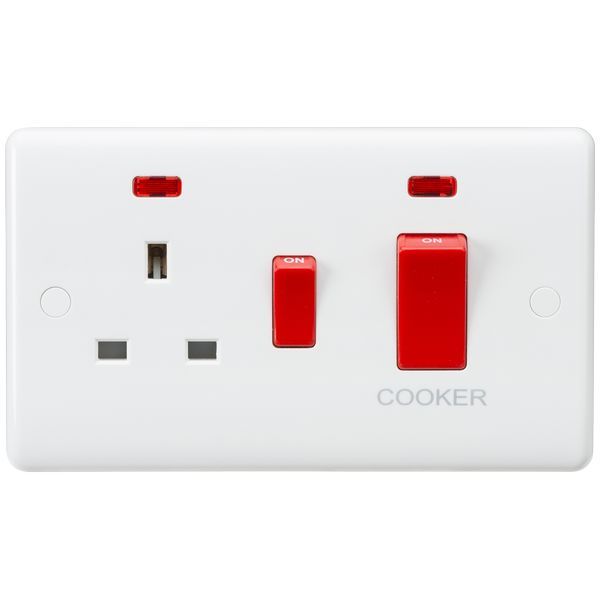 CU8333N 45A DP Switch & 13A Socket with Neons - Red Rocker