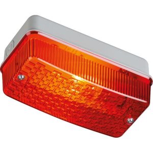E27PR 230V IP65 100W Max E27 Bulkhead With Red Prismatic Diffuser and Aluminium Base