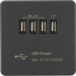 SFQUADAT 230V Quad USB-A Charger Outlet (5V DC 5.1A shared) - Anthracite