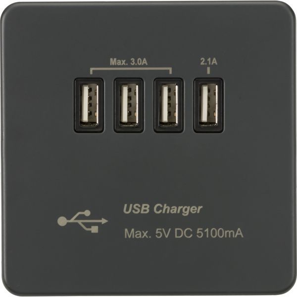 SFQUADAT 230V Quad USB-A Charger Outlet (5V DC 5.1A shared) - Anthracite
