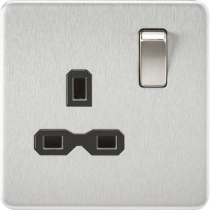 SFR7000BC 13A 1G DP Switched Socket - Brushed Chrome with Black Insert