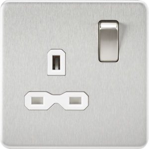 SFR7000BCW 13A 1G DP Switched Socket - Brushed Chrome with White Insert