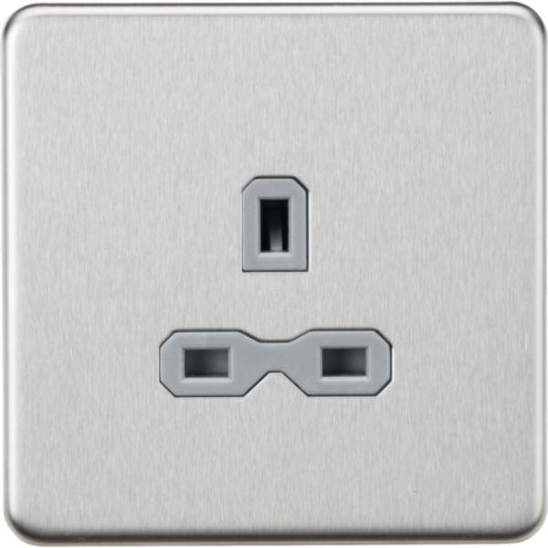 SFR7000UBCG 13A 1G Unswitched Socket - Brushed Chrome With Grey Insert