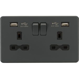 SFR9224AT 13A 2G SP Switched Socket with Dual USB A+A (5V DC 2.4A shared) - Anthracite