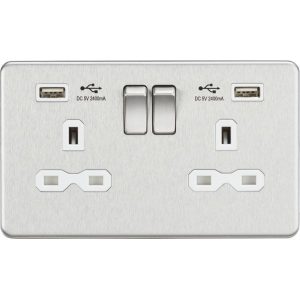 SFR9224BCW 13A 2G SP Switched Socket with Dual USB A+A (5V DC 2.4A shared) - Brushed