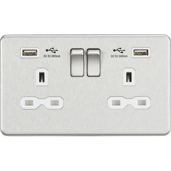 SFR9224BCW 13A 2G SP Switched Socket with Dual USB A+A (5V DC 2.4A shared) - Brushed