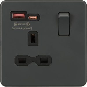 SFR9919AT 13A 1G SP Switched Socket with Dual USB A+C 12V DC 1.5A [Max. 18W] -