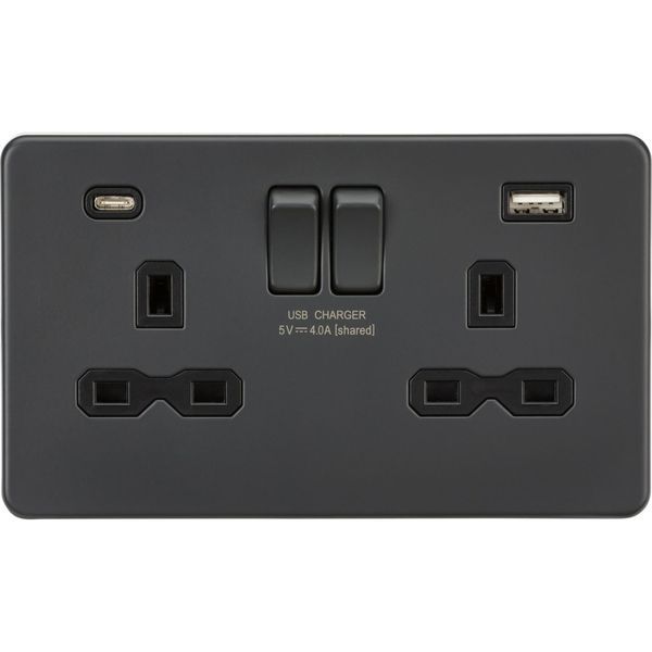SFR9940AT 13A 2G SP Switched Socket with Dual USB A+C (5V DC 4.0A shared) - Anthracite