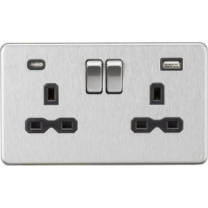 SFR9940BC 13A 2G SP Switched Socket with Dual USB A+C (5V DC 4.0A shared) - Brushed