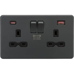 SFR9945AT 13A 2G DP Switched Socket with Dual USB A+C 20V DC 2.25A (Max. 45W) -