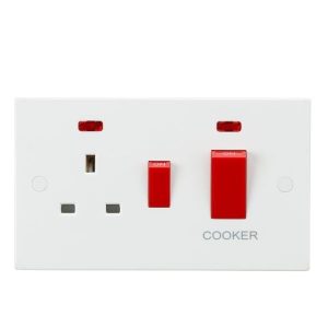 SN8333N 45A DP Switch & 13A Socket with Neons - Red Rockers