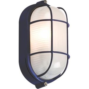 TPOV60B 230V IP54 60W Black Oval Bulkhead With Wire Guard and Glass Diffuser