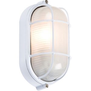 TPOV60W 230V IP54 60W White Oval Bulkhead With Wire Guard and Glass Diffuser