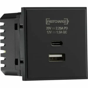 Dual USB Charger A+C (18W QC / 45W USB-PD) 50 x 50mmm - Black