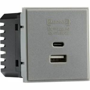 Dual USB Charger A+C (18W QC / 45W USB-PD) 50 x 50mmm - Grey