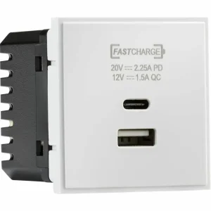 Dual USB Charger A+C (18W QC / 45W USB-PD) 50 x 50mmm - White