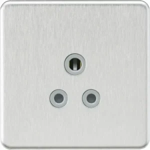 SF5ABCG 5A Unswitched Round Socket - Brushed Chrome with Grey Insert