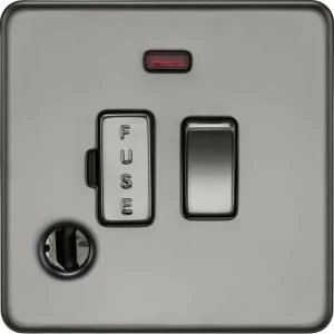 13A Switched Fused Spur With Neon And Flex Outlet - Black Nickel