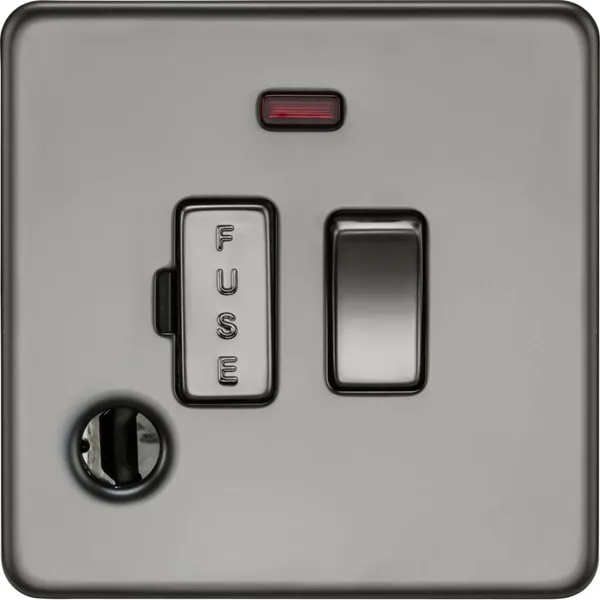 13A Switched Fused Spur With Neon And Flex Outlet - Black Nickel