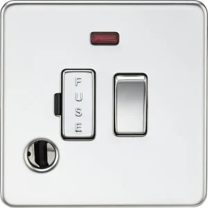 13A Switched Fused Spur With Neon And Flex Outlet - Polished Chrome