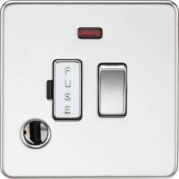 13A Switched Fused Spur With Neon And Flex Outlet - Polished Chrome