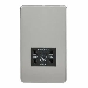 SF8900BC 115V/230V Dual Voltage Shaver Socket - Brushed Chrome with Black Insert