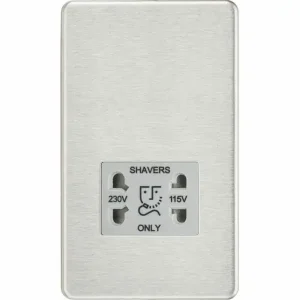 SF8900BCG 115/230V Dual Voltage Shaver Socket - Brushed Chrome with Grey Insert