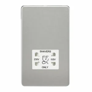 SF8900BCW 115V/230V Dual Voltage Shaver Socket - Brushed Chrome with White Insert