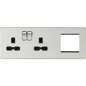 SFR192LBC 13A 2G DP Socket + 2G Modular Combination Plate - Brushed Chrome with Black Insert
