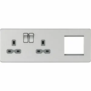 SFR192LBCG 13A 2G DP Socket + 2G Modular Combination Plate - Brushed Chrome with Grey Insert