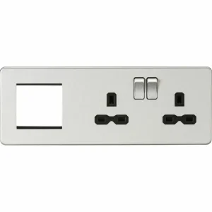 SFR192RBC 13A 2G DP Socket + 2G Modular Combination Plate - Brushed Chrome with Black Insert