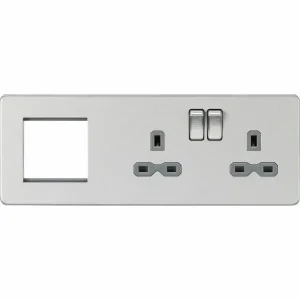 SFR192RBCG 13A 2G DP Socket + 2G Modular Combination Plate - Brushed Chrome with Grey Insert