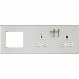 SFR192RBCW 13A 2G DP Socket + 2G Modular Combination Plate - Brushed Chrome with White Insert