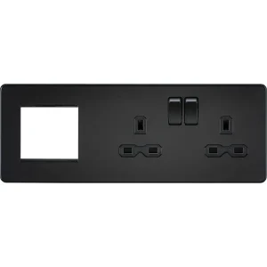 13A 2G DP Socket + 2G Modular Combination Plate - Matt Black with Black Insert