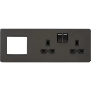 13A 2G DP Socket + 2G Modular Combination Plate - Smoked Bronze with Black Insert