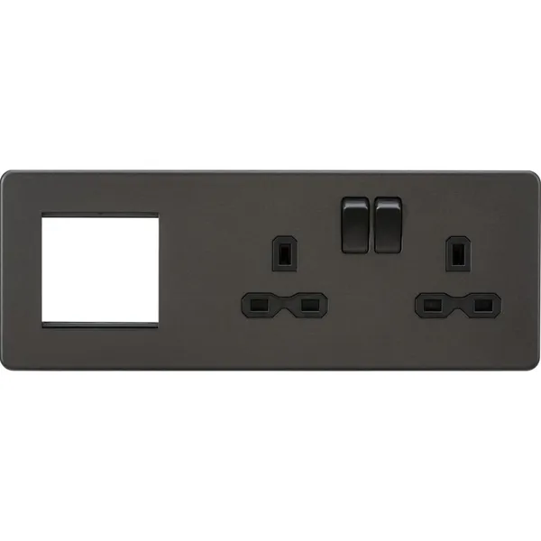 13A 2G DP Socket + 2G Modular Combination Plate - Smoked Bronze with Black Insert