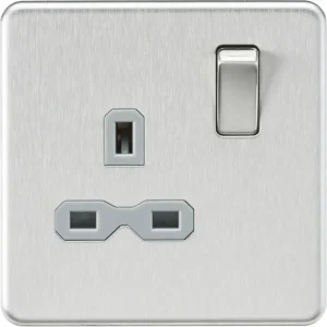 SFR7000BCG 13A 1G DP Switched Socket - Brushed Chrome with Grey Insert