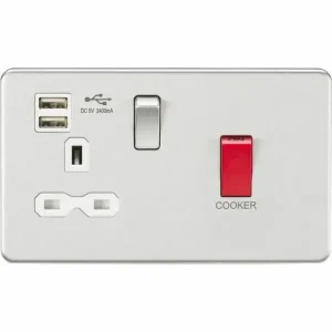 SFR8333UBCW 45A DP Switch & 13A Switched Socket with Dual USB Charger 2.4A - Brushed Chrome