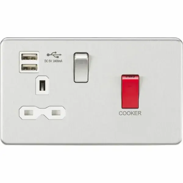 SFR8333UBCW 45A DP Switch & 13A Switched Socket with Dual USB Charger 2.4A - Brushed Chrome