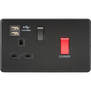 45A DP Switch & 13A Switched Socket With Dual USB Charger 2.4A - Matt Black