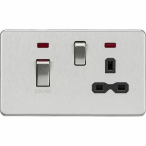 45A DP Switch & 13A Socket with Neons - Brushed Chrome with Black Insert