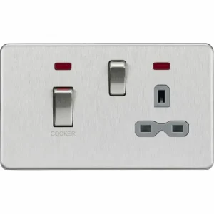 SFR83MNBCG 45A DP Switch & 13A Socket with Neons - Brushed Chrome with Grey Insert