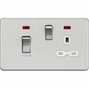 SFR83MNBCW 45A DP Switch & 13A Socket with Neons - Brushed Chrome with White Insert