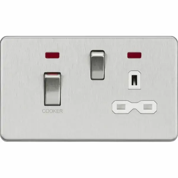 SFR83MNBCW 45A DP Switch & 13A Socket with Neons - Brushed Chrome with White Insert
