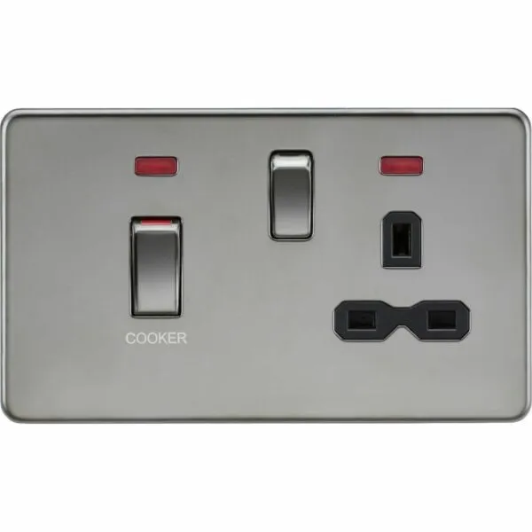 45A DP Switch & 13A Socket with Neons - Black Nickel with Black Insert