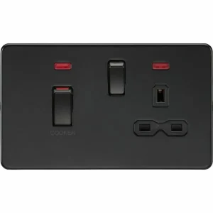 45A DP Switch & 13A Socket with Neons - Matt Black with Black Insert
