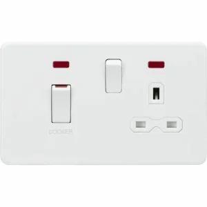 SFR83MNMW 45A DP Switch & 13A Socket with Neons - Matt White with White insert